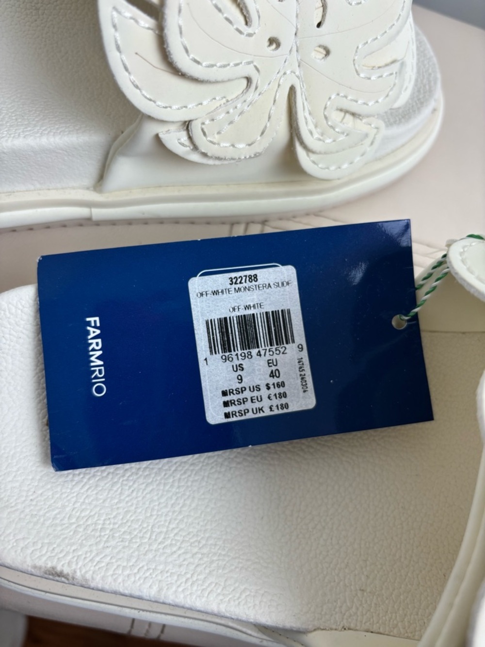 Farm Rio Monstera Leaf Sandal Platform Slides White Adjustable Tropical 9 NWT - Picture 6 of 9